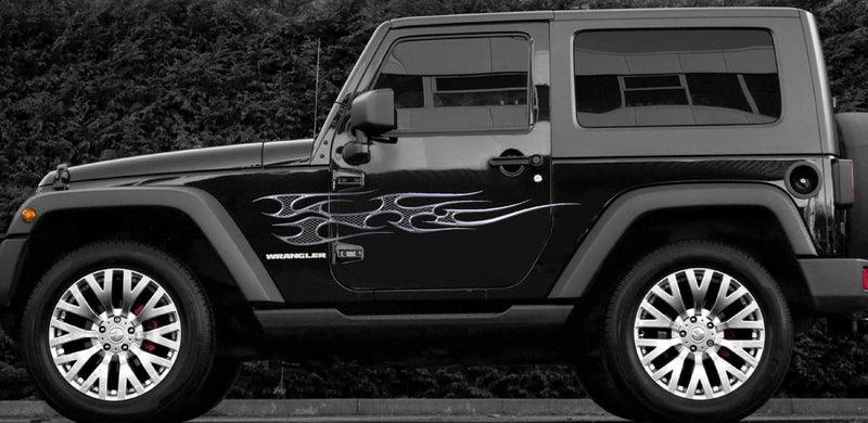 metal style flame decal on jeep wrangler